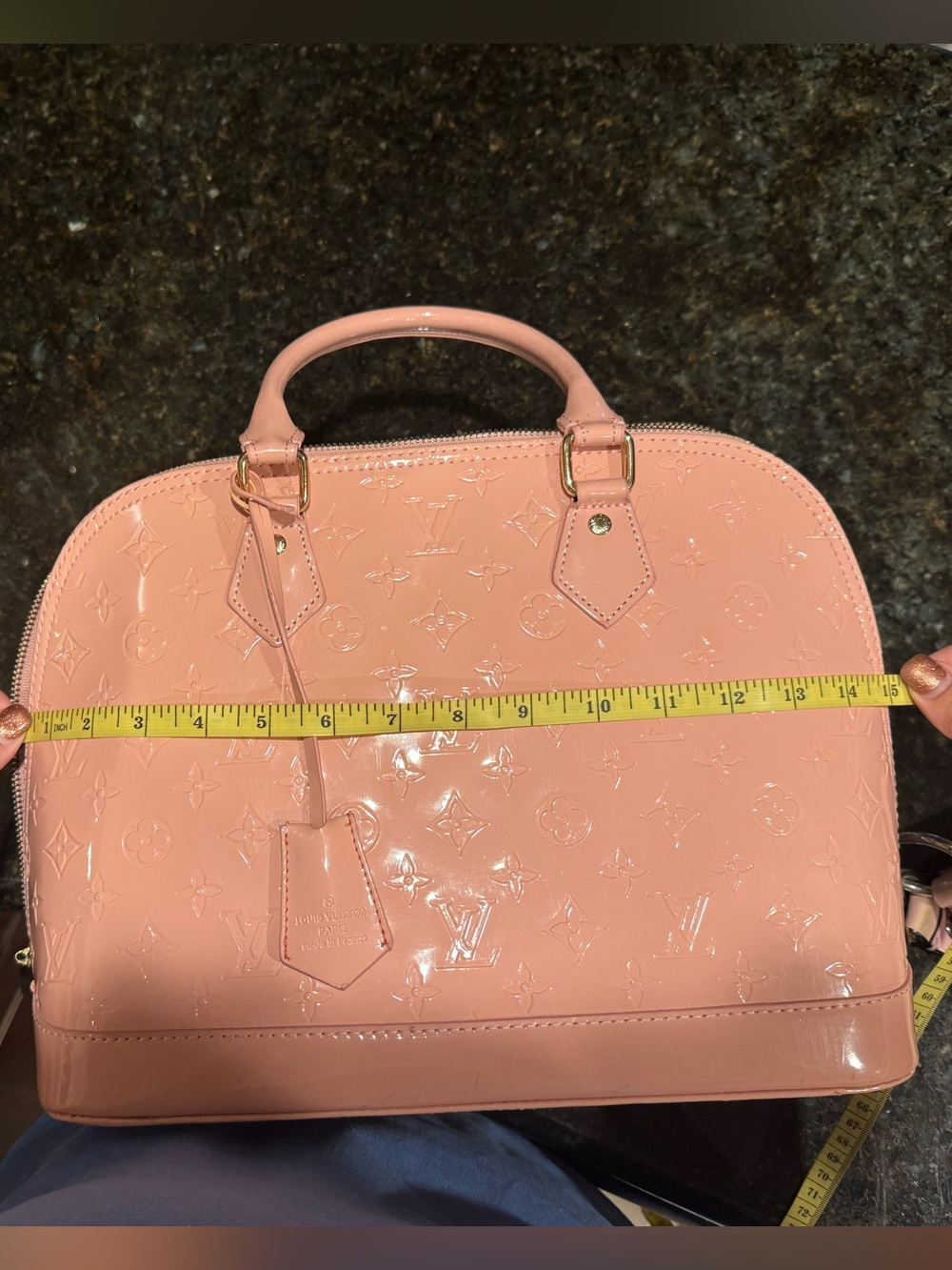 Pink Patent Monogram Satchel with Gold-Tone Hardware- fun bag! - Picture 6 of 7